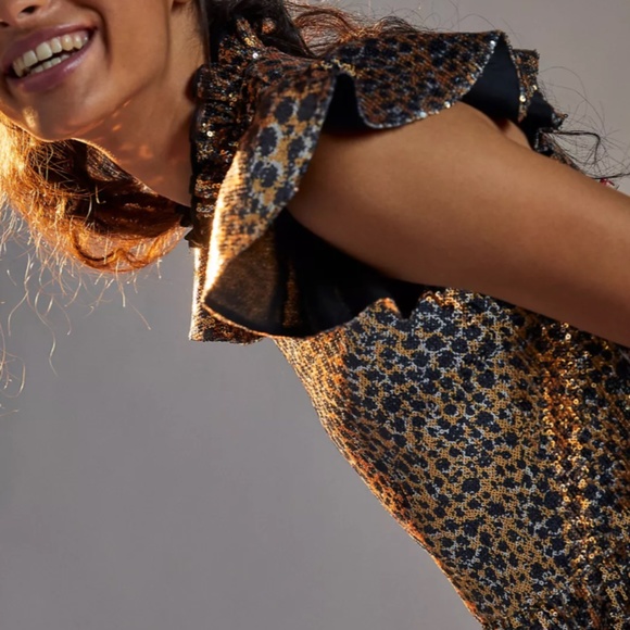 NWT Anthropologie Flutter Sleeve Leopard Sequin Mini Dress MEDIUM - Picture 8 of 9